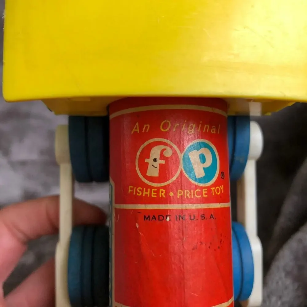 Vintage Fisher Price Train Engine 1964 Locomotive Toy #643 Toot Toot Blue Wheels